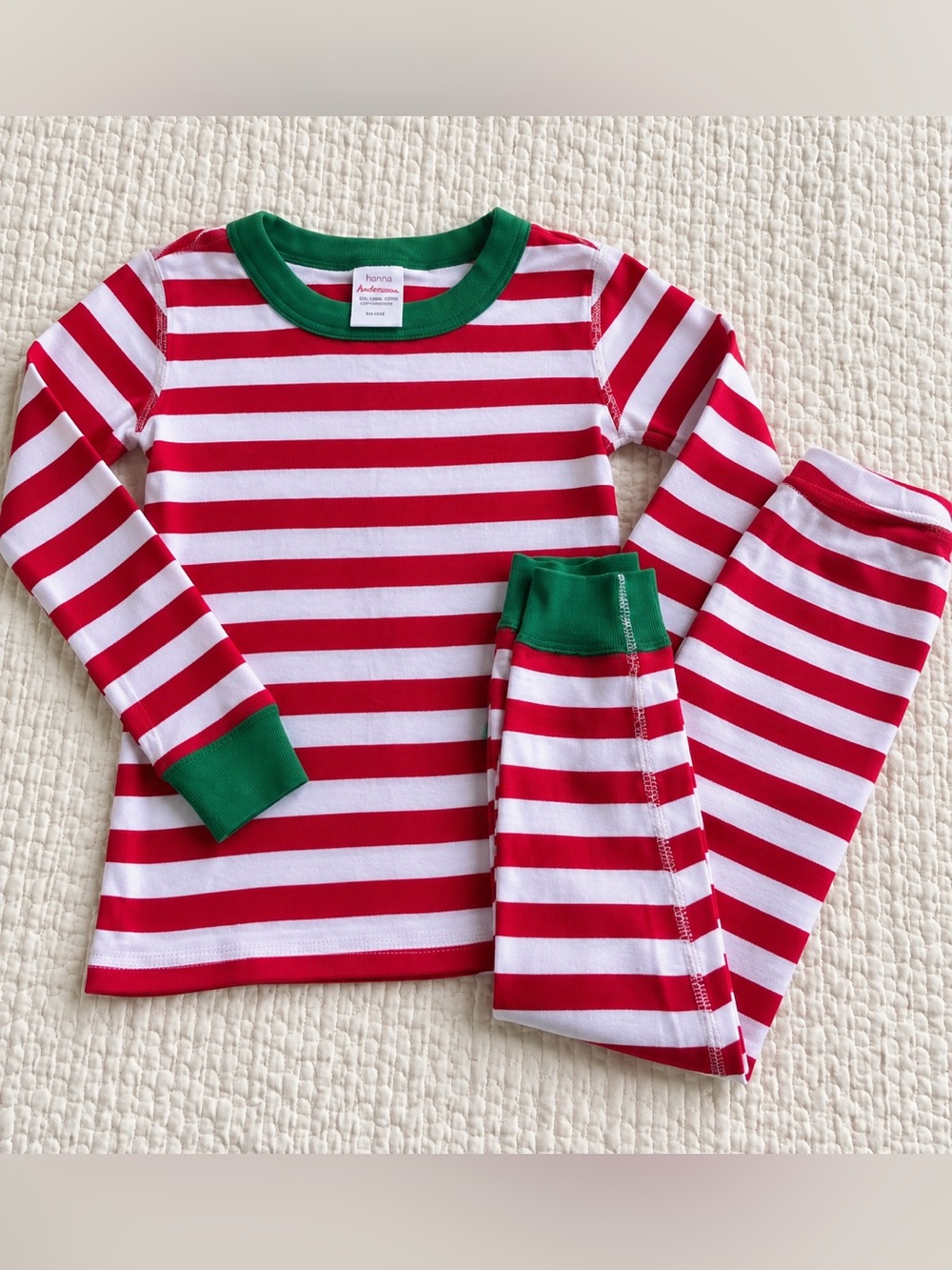 Hanna Andersson Red & White Striped Pajama Set with Green Trim